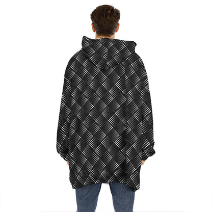 Dot Geometric Square Pattern Print Hoodie Blanket