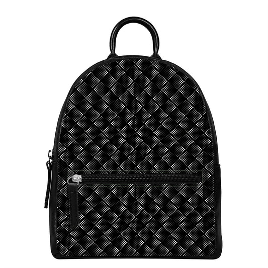 Dot Geometric Square Pattern Print Leather Backpack