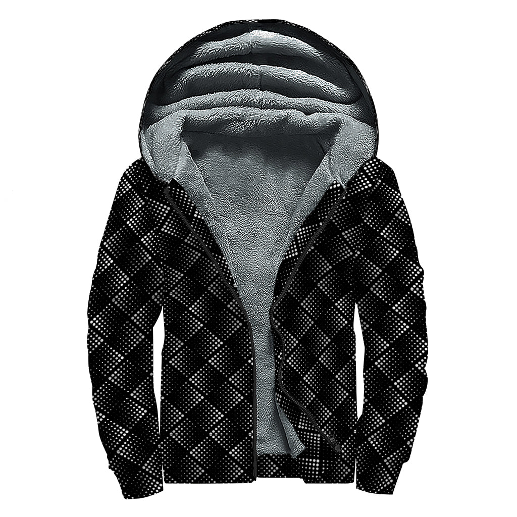 Dot Geometric Square Pattern Print Sherpa Lined Zip Up Hoodie