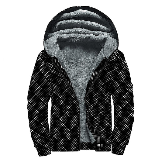 Dot Geometric Square Pattern Print Sherpa Lined Zip Up Hoodie