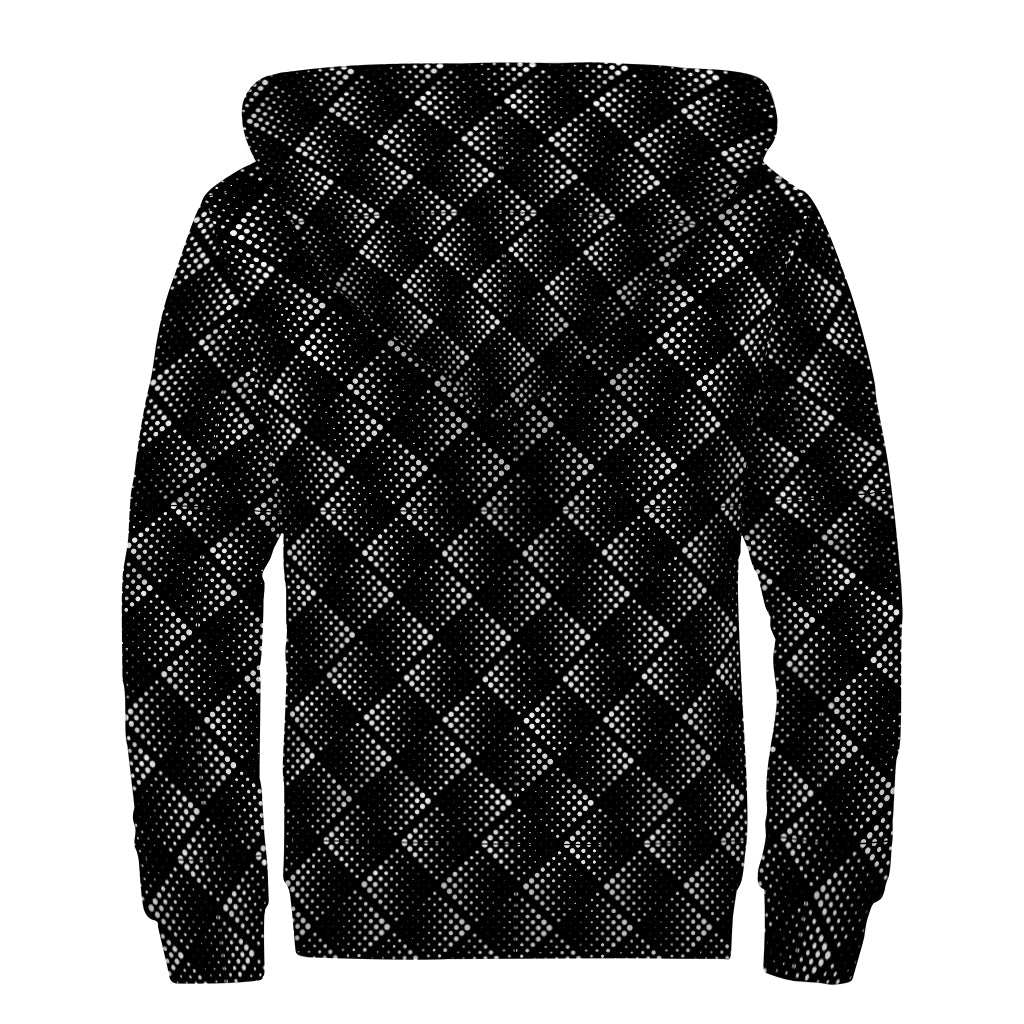Dot Geometric Square Pattern Print Sherpa Lined Zip Up Hoodie
