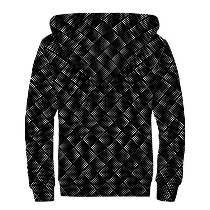 Dot Geometric Square Pattern Print Sherpa Lined Zip Up Hoodie