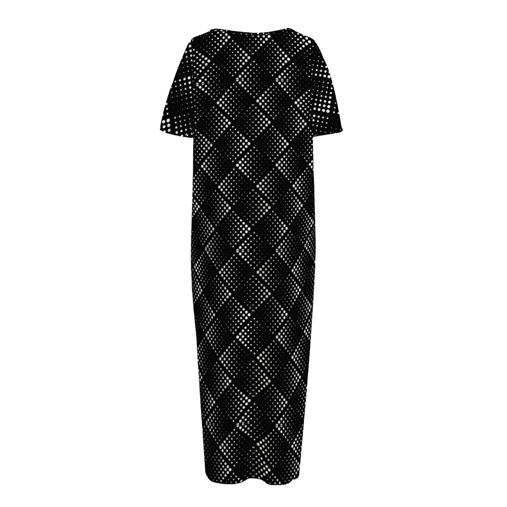 Dot Geometric Square Pattern Print Short Sleeve Long Nightdress