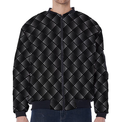 Dot Geometric Square Pattern Print Zip Sleeve Bomber Jacket