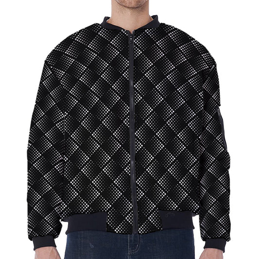 Dot Geometric Square Pattern Print Zip Sleeve Bomber Jacket