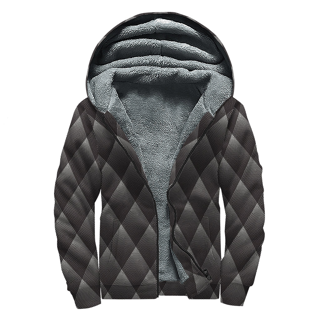 Dot Geometric Triangle Pattern Print Sherpa Lined Zip Up Hoodie