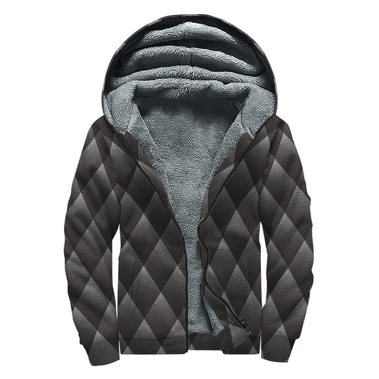 Dot Geometric Triangle Pattern Print Sherpa Lined Zip Up Hoodie