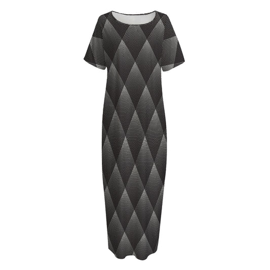 Dot Geometric Triangle Pattern Print Short Sleeve Long Nightdress