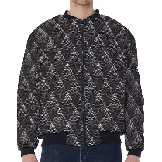 Dot Geometric Triangle Pattern Print Zip Sleeve Bomber Jacket