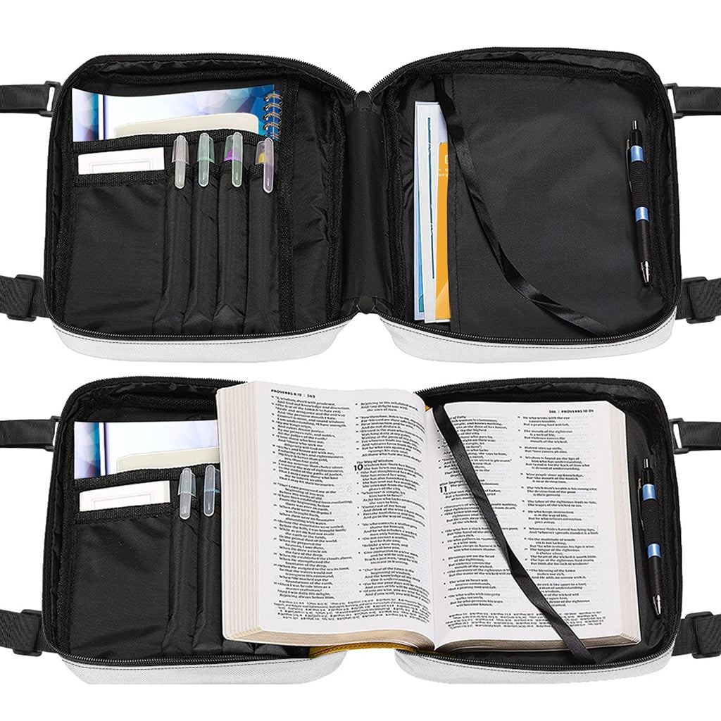 White Geometric Cube Shape Pattern Print Double Strap Bible Bag