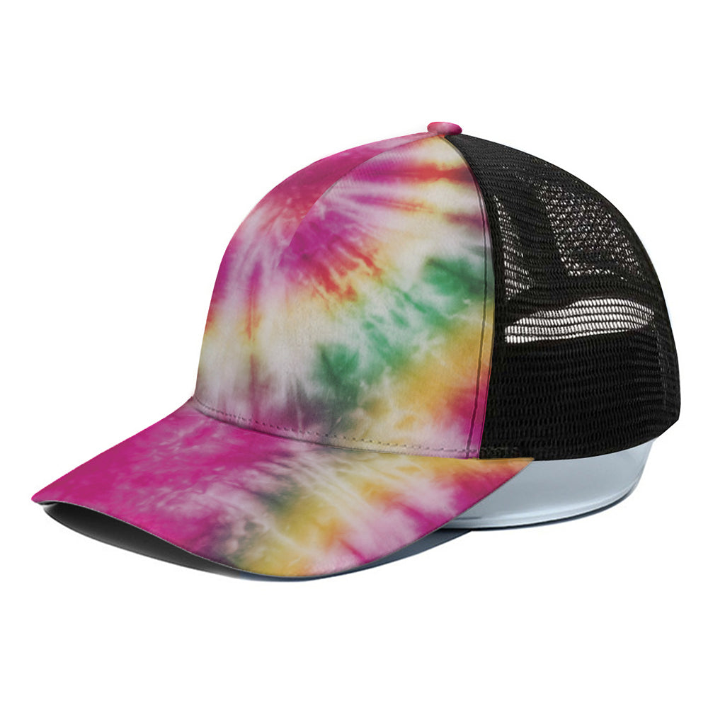 Double Tie Dye Print Black Mesh Trucker Cap