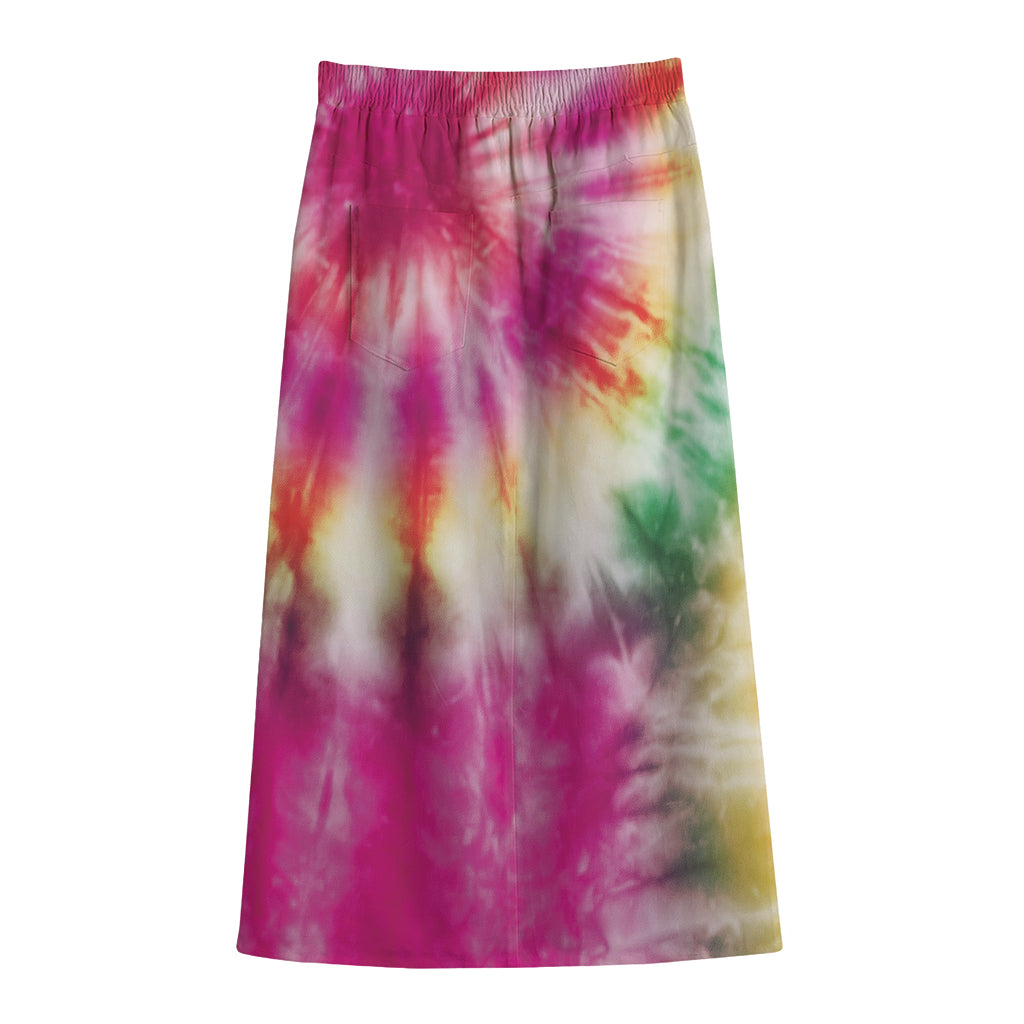 Double Tie Dye Print Cotton Front Slit Maxi Skirt