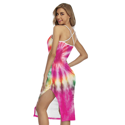 Double Tie Dye Print Cross Back Cami Dress