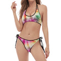 Double Tie Dye Print Halter Scoop Tie Side Bikini