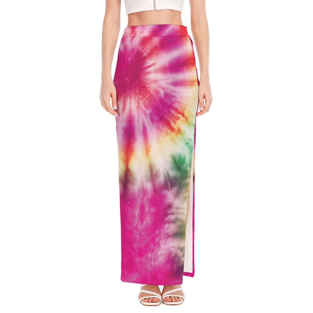 Double Tie Dye Print High Slit Maxi Skirt