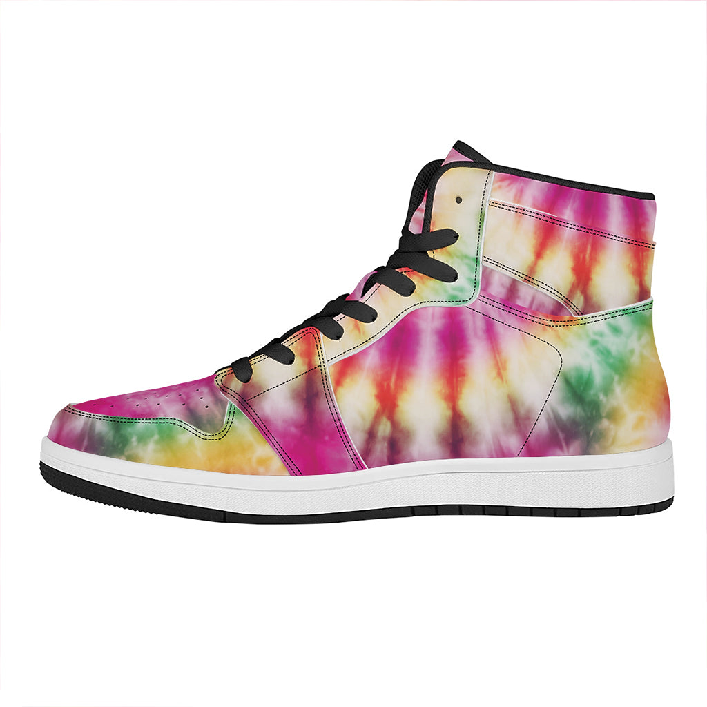 Double Tie Dye Print High Top Leather Sneakers