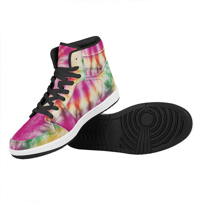 Double Tie Dye Print High Top Leather Sneakers
