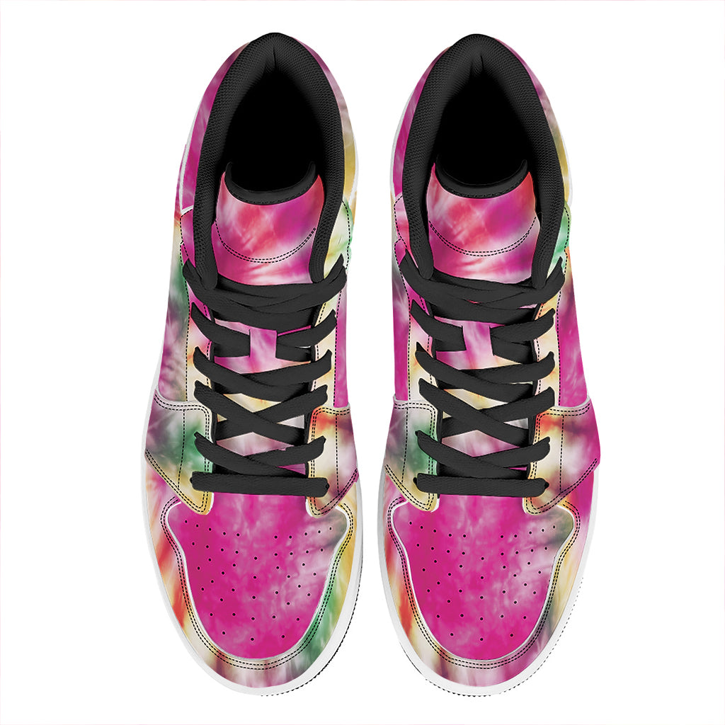 Double Tie Dye Print High Top Leather Sneakers
