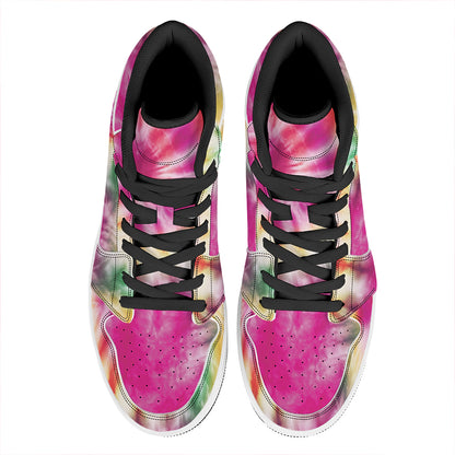 Double Tie Dye Print High Top Leather Sneakers