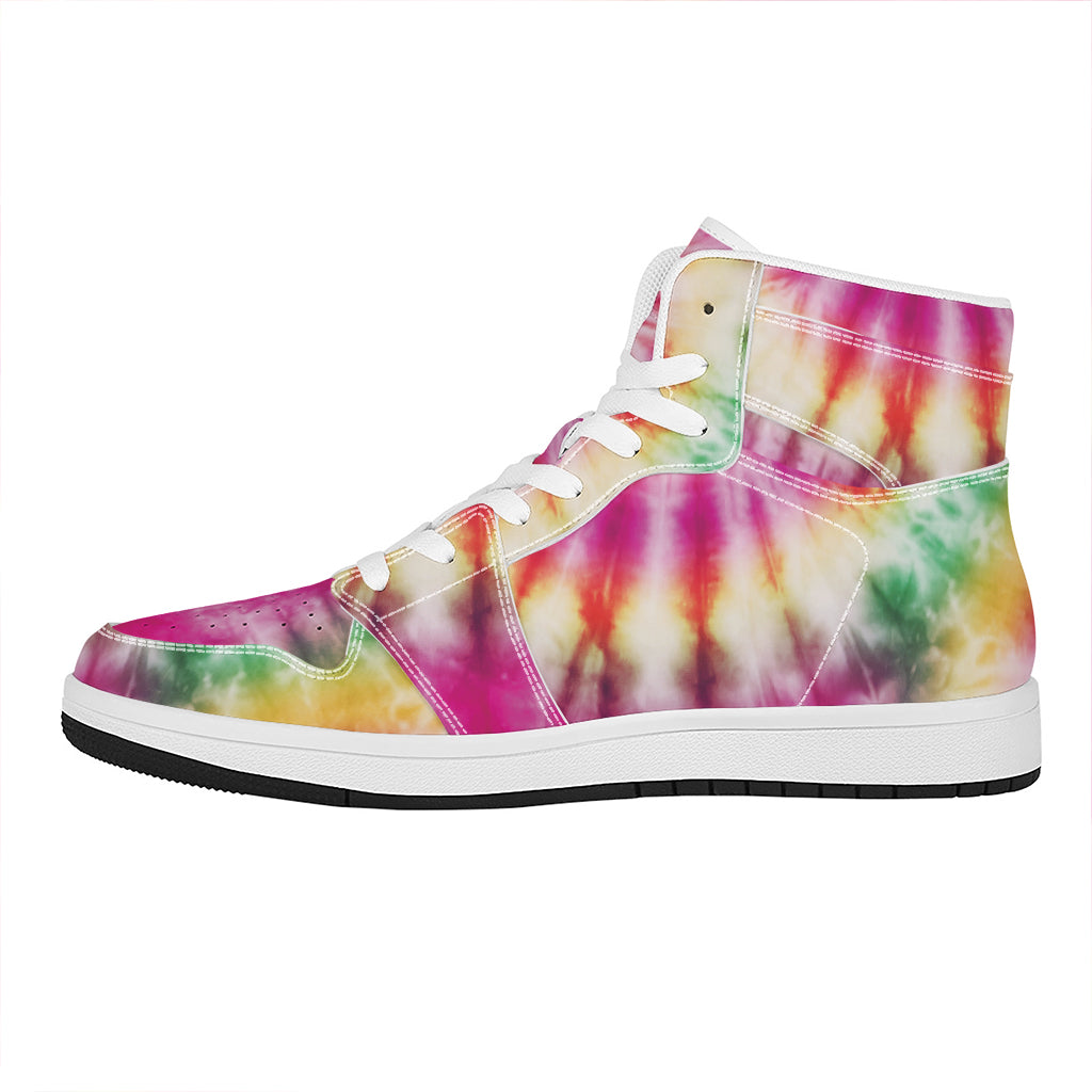 Double Tie Dye Print High Top Leather Sneakers