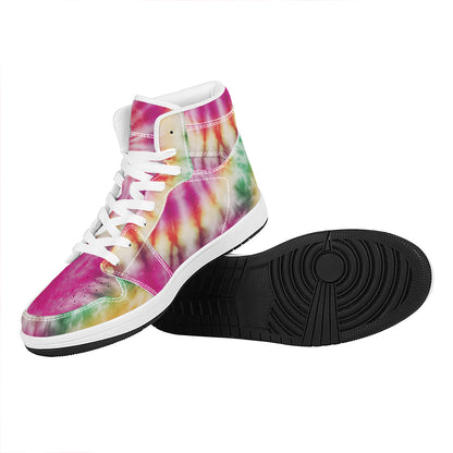 Double Tie Dye Print High Top Leather Sneakers