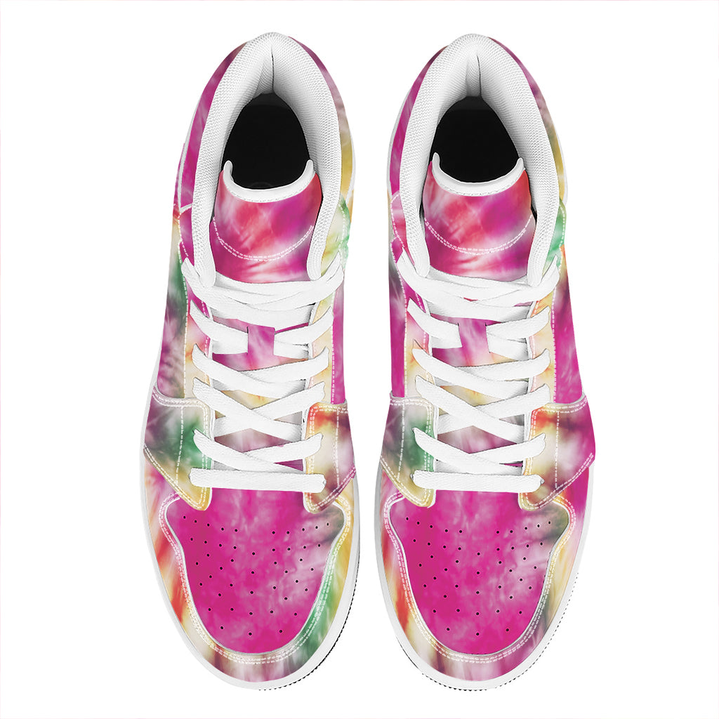 Double Tie Dye Print High Top Leather Sneakers
