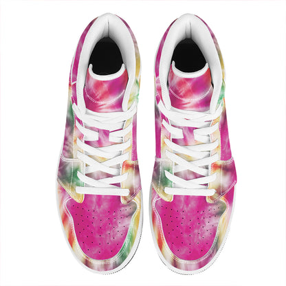 Double Tie Dye Print High Top Leather Sneakers