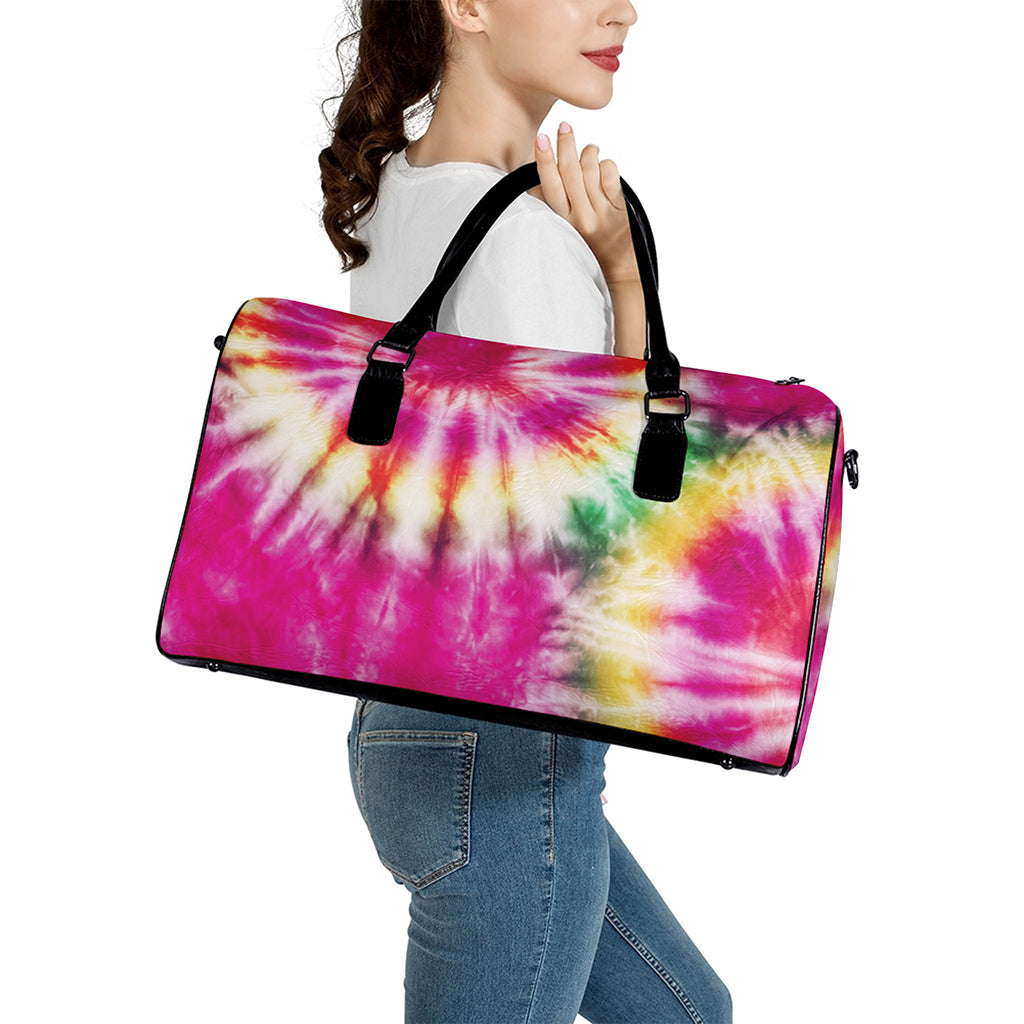 Double Tie Dye Print Leather Duffle Bag