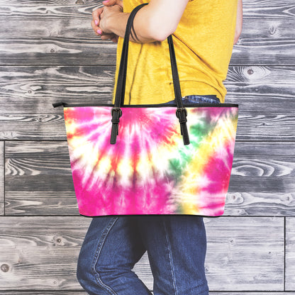 Double Tie Dye Print Leather Tote Bag
