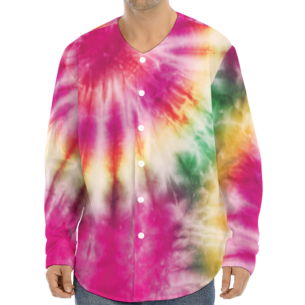Double Tie Dye Print Long Sleeve Baseball Jersey