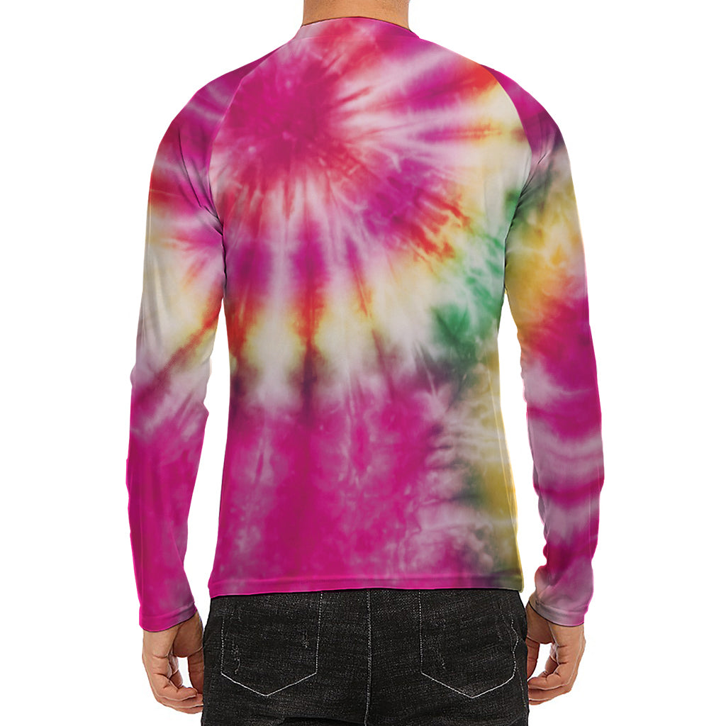 Double Tie Dye Print Men's Long Sleeve Rash Guard