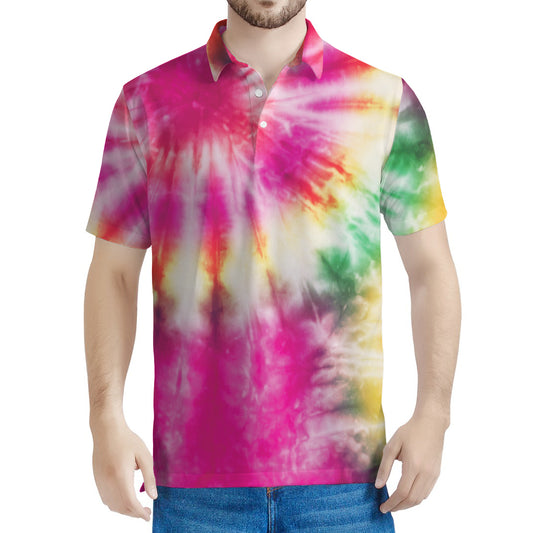 Double Tie Dye Print Men's Polo Shirt