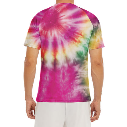 Double Tie Dye Print Men's Short Sleeve Rash Guard