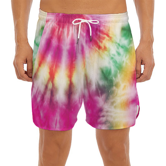 Double Tie Dye Print Men's Split Running Shorts