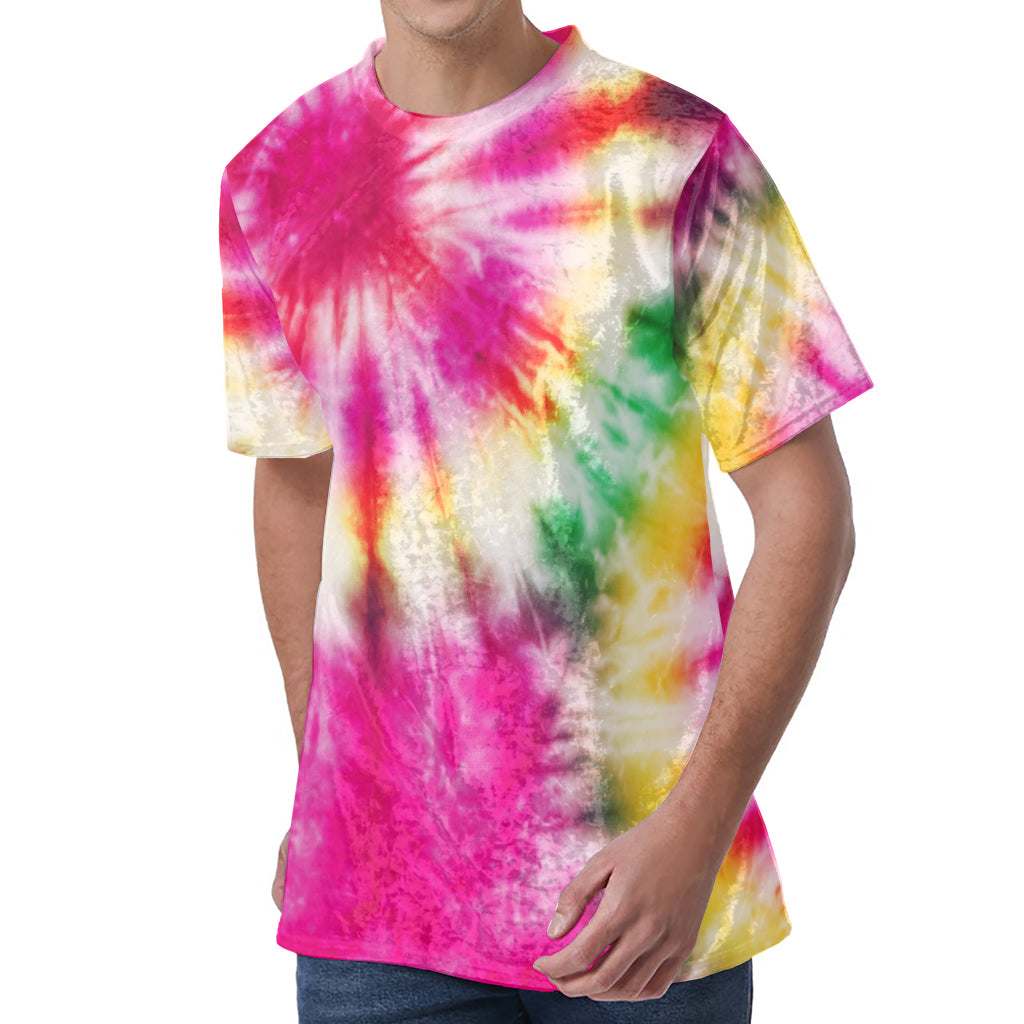 Double Tie Dye Print Men's Velvet T-Shirt