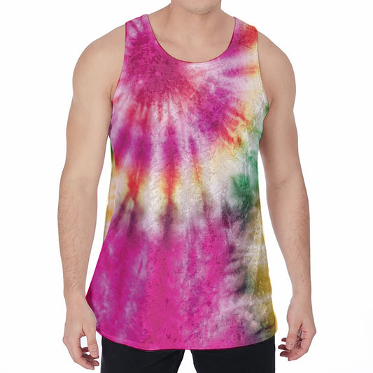 Double Tie Dye Print Men's Velvet Tank Top