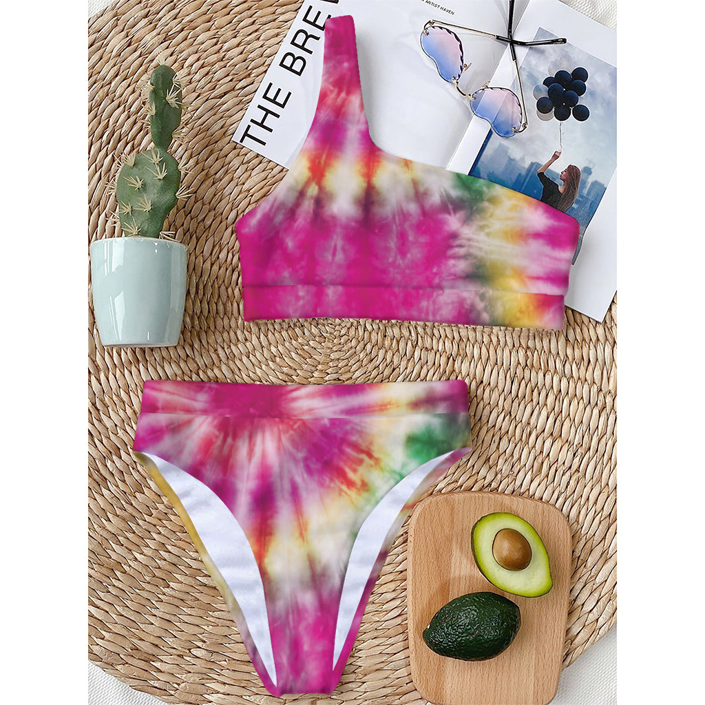 Double Tie Dye Print One Shoulder Bikini Top
