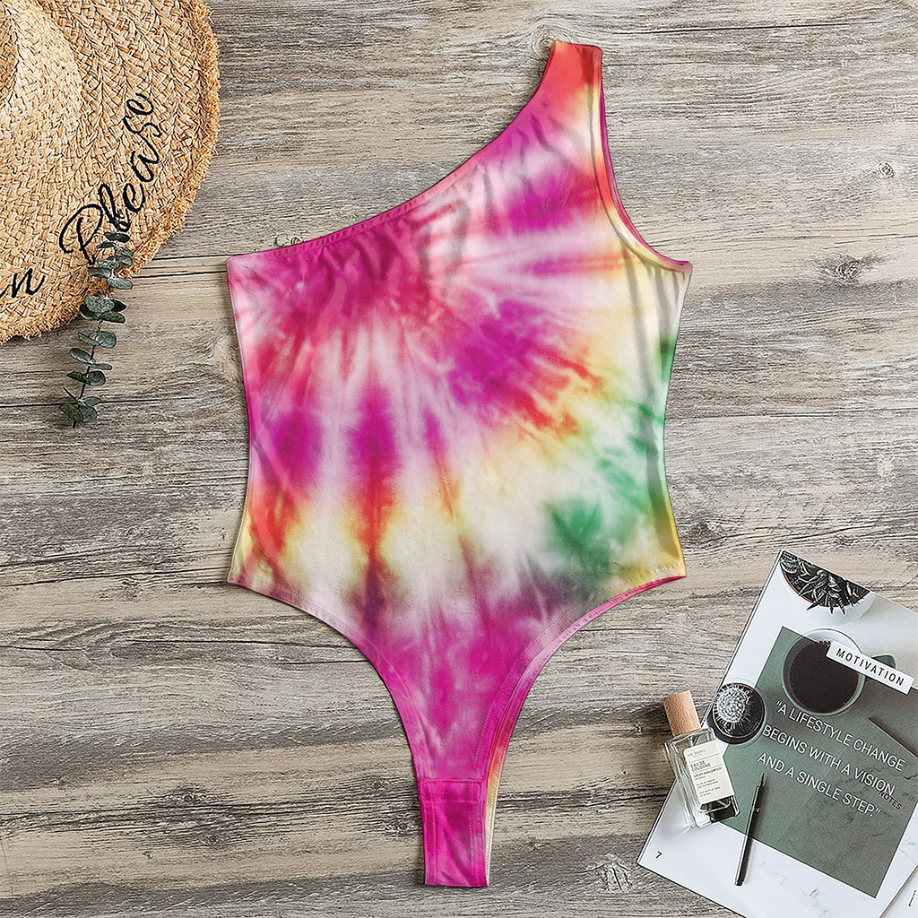 Double Tie Dye Print One Shoulder Bodysuit