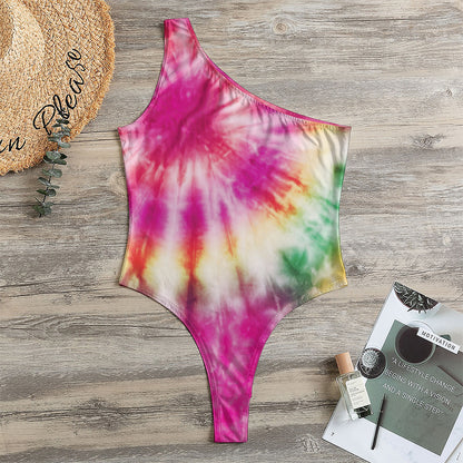 Double Tie Dye Print One Shoulder Bodysuit