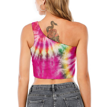 Double Tie Dye Print One Shoulder Crop Top