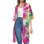 Double Tie Dye Print Open Front Beach Cover Up