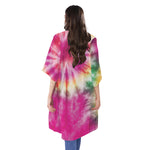 Double Tie Dye Print Open Front Beach Cover Up
