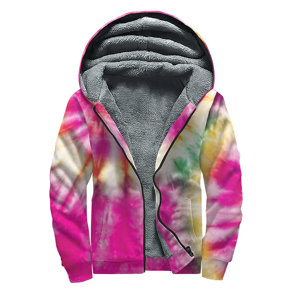 Double Tie Dye Print Sherpa Lined Zip Up Hoodie
