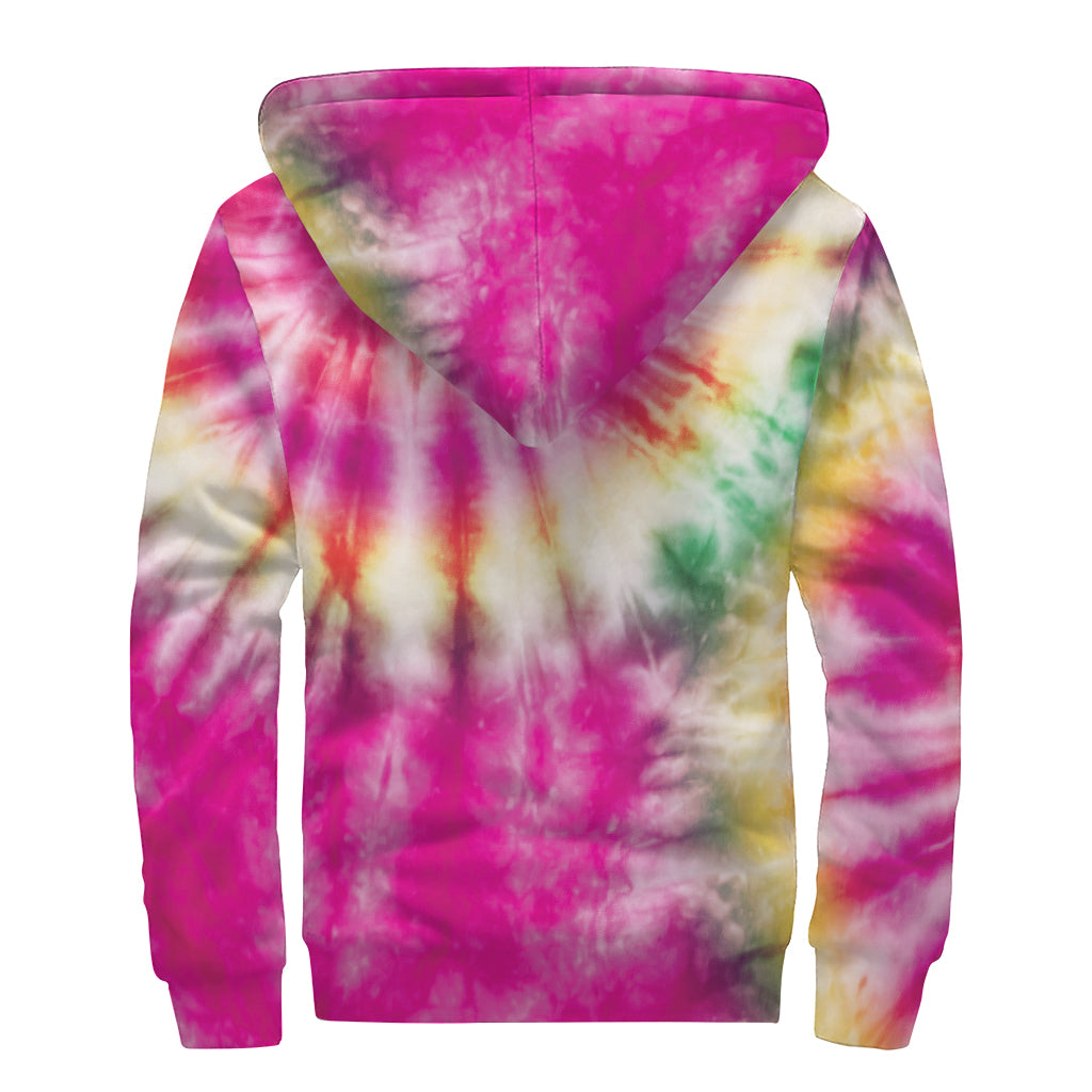 Double Tie Dye Print Sherpa Lined Zip Up Hoodie