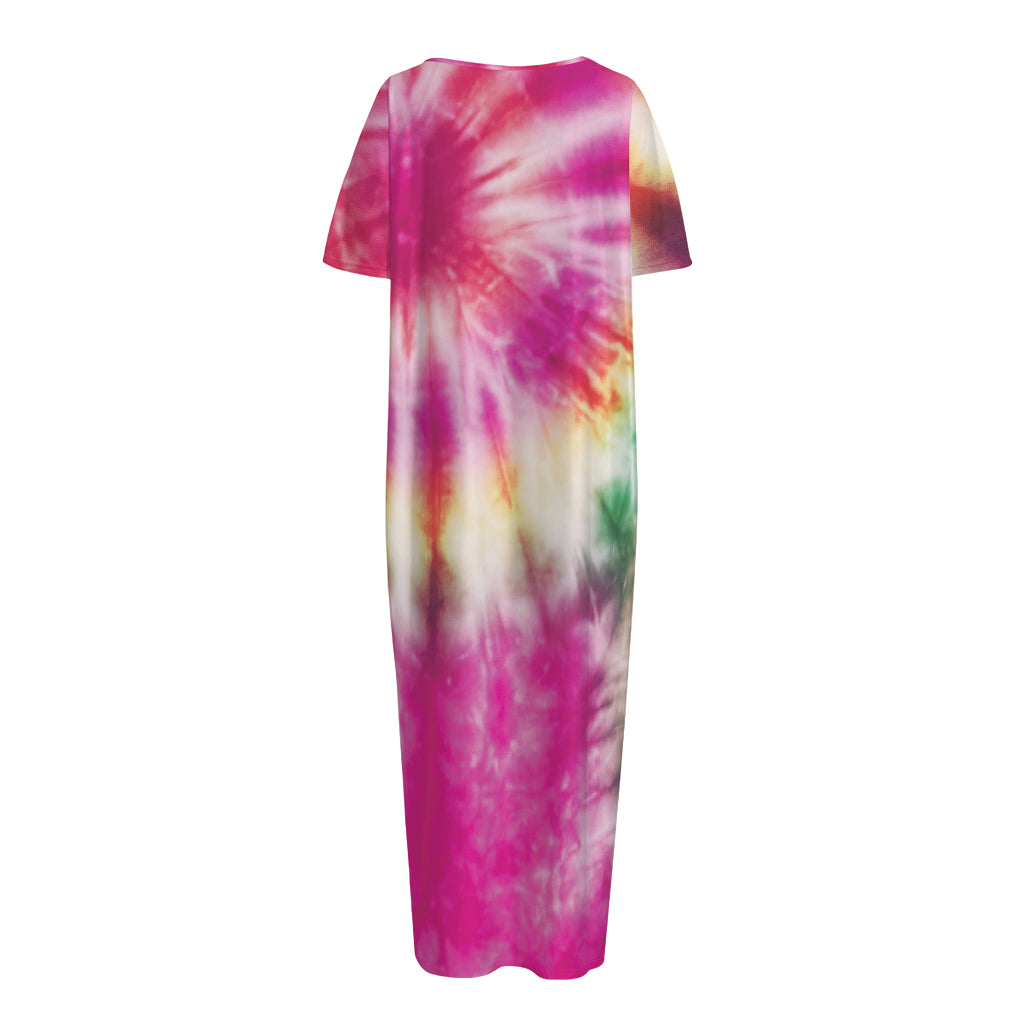 Double Tie Dye Print Short Sleeve Long Nightdress