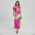Double Tie Dye Print Short Sleeve Maxi Dress