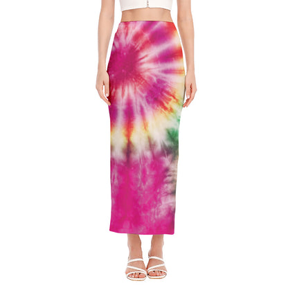 Double Tie Dye Print Side Slit Maxi Skirt