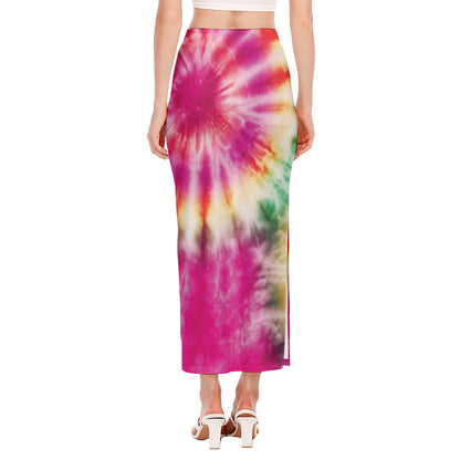 Double Tie Dye Print Side Slit Maxi Skirt
