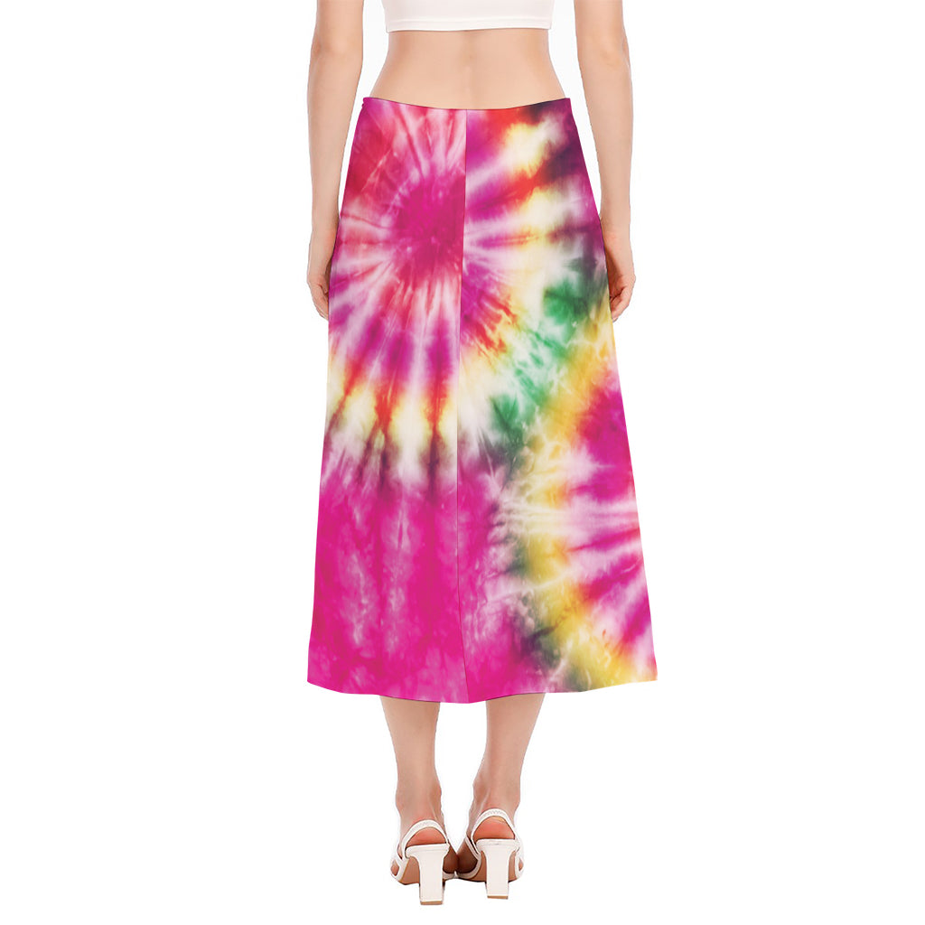 Double Tie Dye Print Side Slit Midi Skirt
