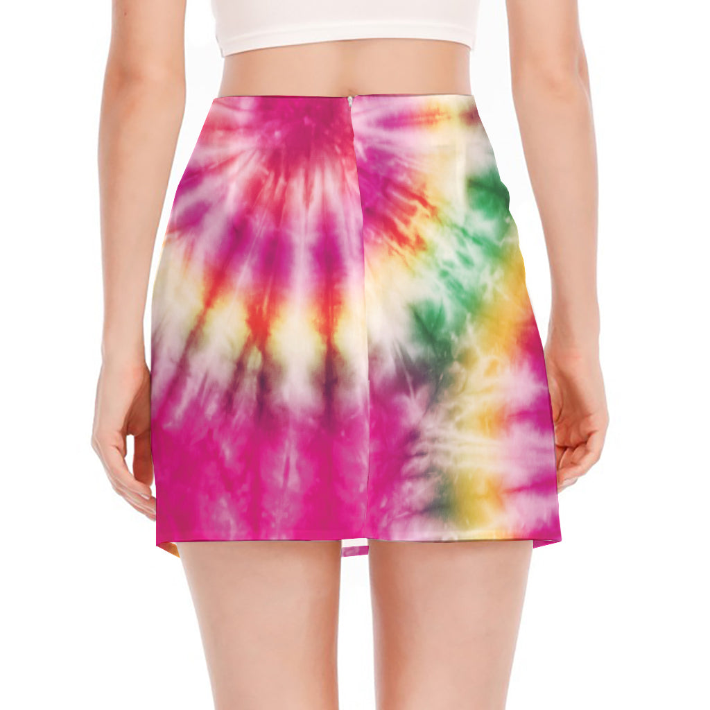Double Tie Dye Print Side Slit Mini Skirt